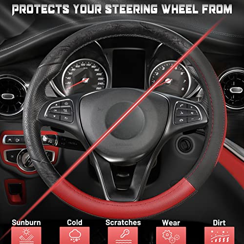 SEG Direct Car Steering Wheel Cover Universal Standard Size 14.5-15 inch, Black and Red Microfiber Leather - color: Black and Red, size: Standard size[14 1/2''-15'']