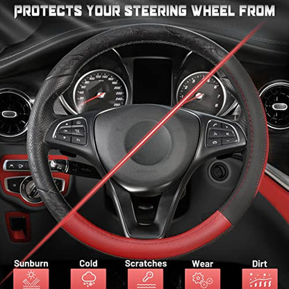 SEG Direct Car Steering Wheel Cover Universal Standard Size 14.5-15 inch, Black and Red Microfiber Leather - color: Black and Red, size: Standard size[14 1/2''-15'']