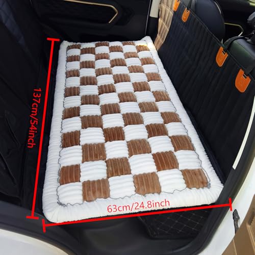 Backseat Pet Bed Mat, Truck Plaid Dog Bed for Car Back Seat, Deluxe Dog Seat Covers, Non-Slip Travel Pet Mat, Fit for Backseat Extenders and Trucks SUVs - color: Brown&White