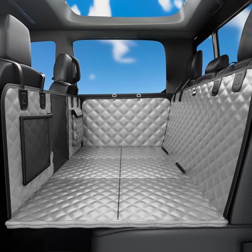 Pecute Back Seat Extender for Dogs 57 * 28.7 in, Upgraded Sofa Leather Dog Car Seat Cover for Back Seat, Foldable in the Car, Hard PVC Panels Bottom Support to 330 lbs, for Full Size Truck/SUV - color: dog hammock style (gray), size: For Full Size Truck /