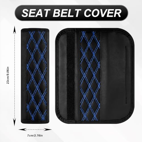 2PCS Car Seat Belt Cover Pads, Leather Seatbelt Covers for Cars, Breathable Leather Shoulder Pads Protect Your Neck, Automotive Interior Seat Strap Protecter Cushion for Most Autos (Blue) - color: Blue