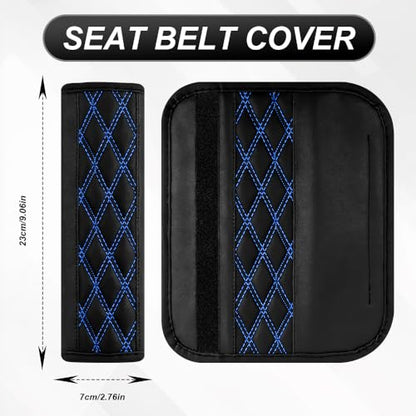 2PCS Car Seat Belt Cover Pads, Leather Seatbelt Covers for Cars, Breathable Leather Shoulder Pads Protect Your Neck, Automotive Interior Seat Strap Protecter Cushion for Most Autos (Blue) - color: Blue