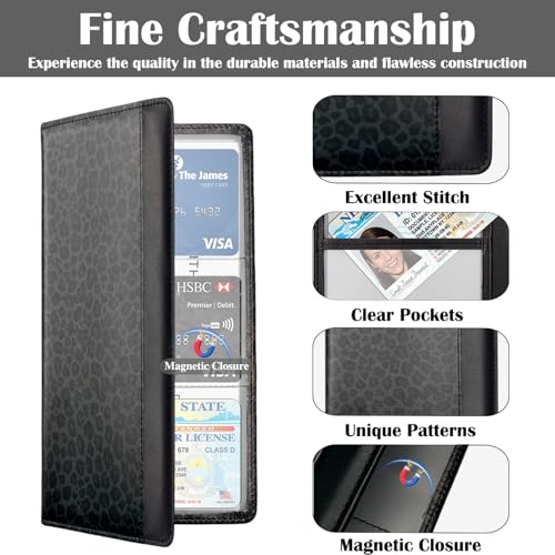 Car Registration and Insurance Holder with Magnetic Closure, Universal Document Organizer for License, Insurance Cards & Glove Box Storage (Leopard-Black) - color: Leopard-Black