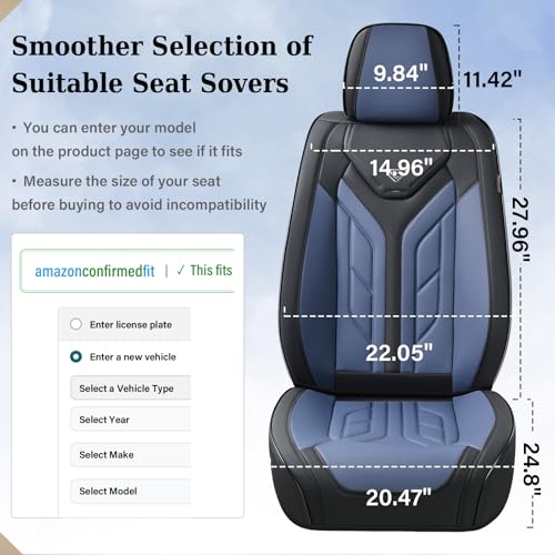 Coverado Seat Covers, Car Seat Covers Front Seats, Leather Seat Covers for Cars, Automotive Seat Covers Car Seat Protector Car Seat Cushion Universal Fit for Most Sedans SUV Pick-up Truck(Black&Blue)