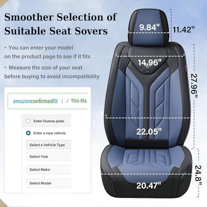 Coverado Seat Covers, Car Seat Covers Front Seats, Leather Seat Covers for Cars, Automotive Seat Covers Car Seat Protector Car Seat Cushion Universal Fit for Most Sedans SUV Pick-up Truck(Black&Blue)