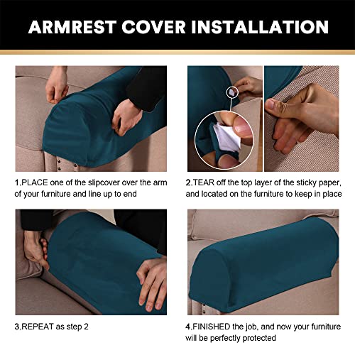 2 Pack Thick Velvet Stretch Armrest Covers for Chairs and Sofas - Non Slip, Deep Teal - color: Deep Teal