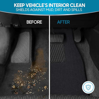 BDK Premium Black Carpet Floor Mats for Cars - Universal Fit Interior 4-Piece Car Mats Full Set with Vinyl Heel Pad Protector - Cute Car Accessories Interior Floor Covers for SUVs & Trucks