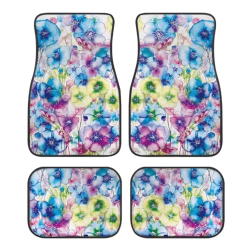 Colorful Flowers B Print Floral Car Floor Mats Suitable for Cars SUVs Trucks,All Weather Front & Rear Automotive Floor Mats,Universal Fit Design，4 Pieces - color: Colorful Flowers B