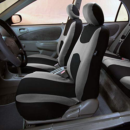 FH Group 3 Row Set 7 Seater Light & Breezy Flat Cloth Car Seat Covers, Combo Steering Wheel Cover & Seat Belt Pads, Airbag and Split Rear, Universal Fit for Cars Trucks, SUV, Gray - color: Gray