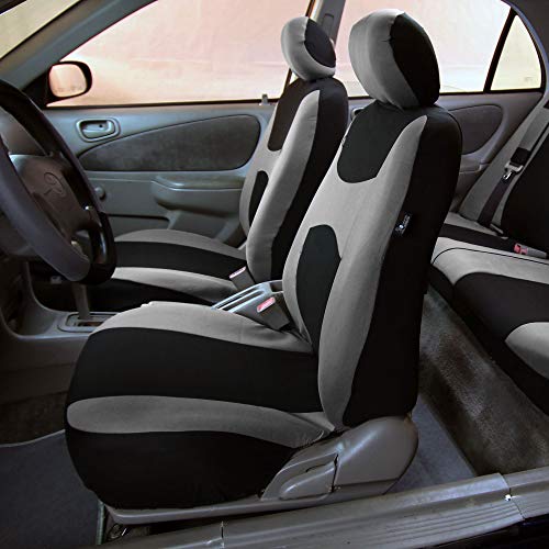 FH Group 3 Row Set 7 Seater Light & Breezy Flat Cloth Car Seat Covers, Combo Steering Wheel Cover & Seat Belt Pads, Airbag and Split Rear, Universal Fit for Cars Trucks, SUV, Gray - color: Gray