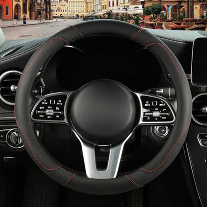 Automative Car Steering Wheel Cover 15 inch Comfort Durability Safety Anti-Slip,Black - color: Black, size: Round-Middle[14.5''-15'']
