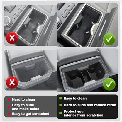 Muslogy Center Console Front&Rear Cup Holder Inserts Compatible with 2024 2025 2026 Toyota Tacoma Accessories Middle Console and Rear Armrest CupHolder Silicone Rubber Organizer 2PCS Set - size: 2024-2025 Tacoma Front&Rear