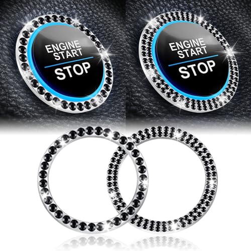 LivTee 2 PCS Crystal Combinatorial Rhinestone Car Engine Start Decoration Ring, Push to Start Button Cover Sticker, Bling Car Interior Accessories for Women, Automotive Decals, Black - color: Set Black