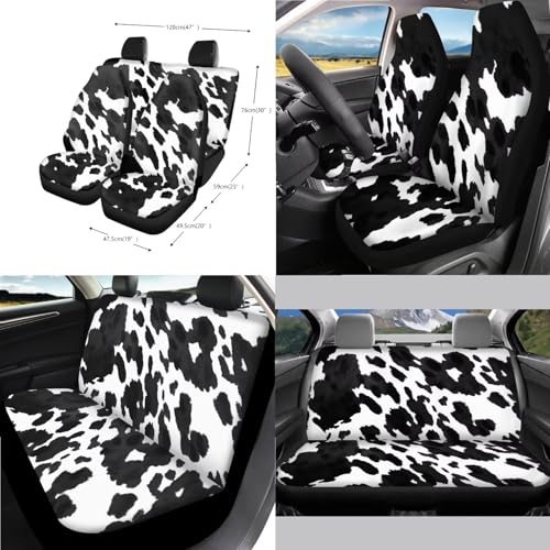 Wanyint Black White Cow Print Car Seat Cover Full Set 14 PCS, with Steering Wheel Cover Seat Belt Pad Garbage Bin Armrest Pad Rearview Mirror Handbrake Cover Set Coaster Fit Most Vehicles - color: Black White Cow Print