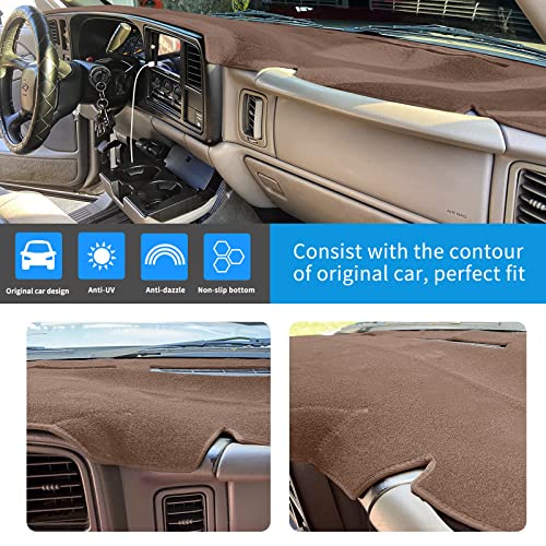 Dashboard Cover for Chevrolet Silverado 1500 2500 3500 1999-2006 Avalanche Chevy Tahoe Suburban GMC Sierra Yukon Dash Cover Mat(Premium Carpet, Brown) - color: Brown