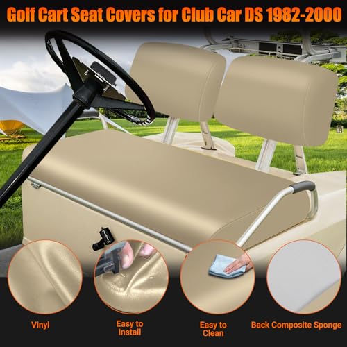 Golf Cart Front Seat Covers Beige Micro Fiber Leather Seat Covers Replacement for Club Car DS 1982-2000, Staple On - color: Beige, size: Club Car DS 1982-2000