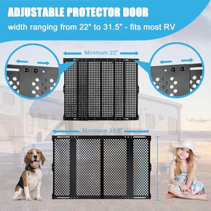 RV Screen Door Protector for Dogs, Adjustable Aluminum Alloy RV Entry Grille Protectors Pet Guard Defender Accessories for Inside RV Camper Trailer Pets Kids Protection(22 to 31.5 Inches, Large)