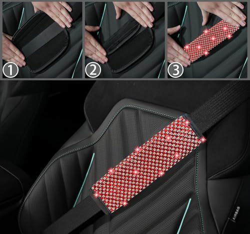 NBTEPEM 2 Pack Bling Car Seat Belt Covers, Diamond Seatbelt Shoulder Protection, Rhinestones Seat Belt Strap Cover Shoulder Pad, Universal Bling Car Interior Accessories Fit for Car/Truck/SUV(Red) - color: Red