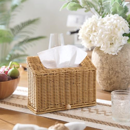 Wicker Hand Towel Box Cover Compatible with Disposable Paper Hand Towels, Wicker Paper Towel Holders, Hand Towel Holder for Bathroom, Car, Tabletop, by YANGQIHOME