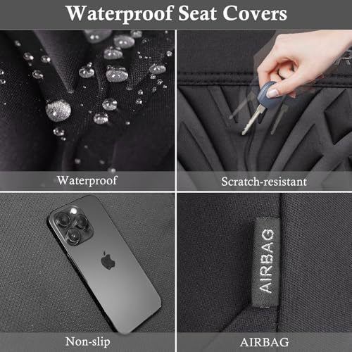 CAR PASS Neoprene Waterproof Seat Covers,Wetsuit Car Seat Covers Front Seats Universal Fit for Vans, Truck, SUV Two Front Only, 3D Tyre Embossed Anti Slip with Armrests, Airbag Compatible(Black) - color: Black Pure, size: Two Front