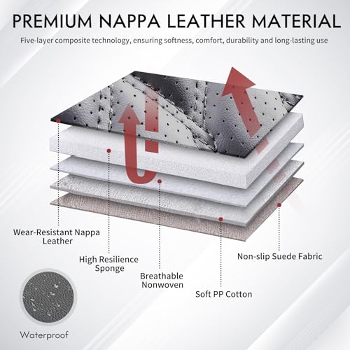 Huidasource Tacoma Front&Back Seat Covers, Gray Leather Car Seat Cushion Cover Accessories Fit for 2016-2023 Double & Crew Cab Toyota Tacoma SR SR5 Limited TRD Sport/Pro/Off Road(Full Set/Gray)