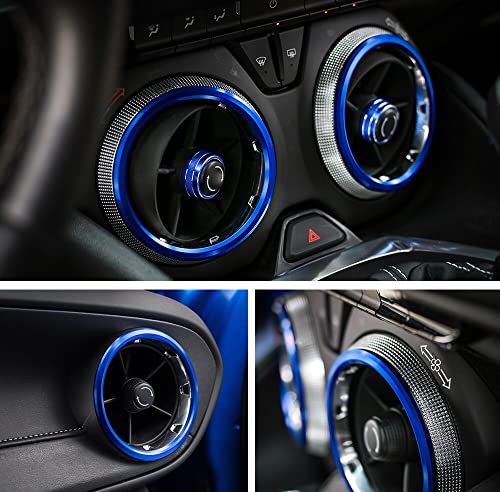 iJDMTOY 4pc Sports Blue Aluminum Air Conditioner Outer Vent Decoration Trim Covers Compatible with Chevrolet 2016-up Gen6 Camaro