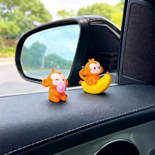 Mini Monkey Dashboard Decorations, 4 Pcs Car Dashboard Decor Rear View Mirror Ornaments, Cute Car Accessories for Women
