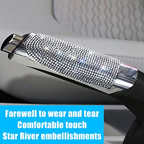 QODOLSI Pack-1 Bling Car Handbrake Cover, Diamond Studded Car Shift Gear Cover, Rhinestone Handbrake Protective Cover, Handbrake Shell Pull Handle Cover (White)