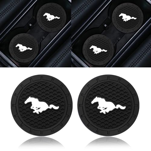Car Cup Holder Coasters, 2PCS Non-Slip Silicone Car Coasters for Drink Holder Compatible with Mustang Snake Speedstar Evos Everest GT Shelby Mach-E Grand, Vehicle Inner Accessories for Cup Insert Mat