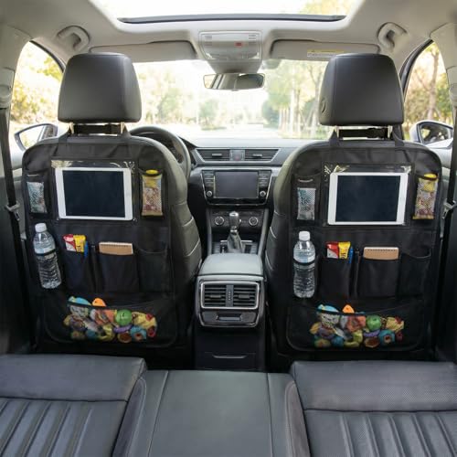 Craedli Car Backseat Organizer, Oxford Cloth Auto Seat Kick Mats with Clear Tablet Holder & 9 Pockets, Waterproof Back Seat Protector, Universal Car Road Trip Storage Essential (2PCS) - size: 2PCS
