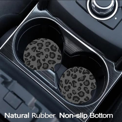 Car Coasters for Cup Holders, 2 Pack Non-Slip Universal Rubber Car Cup Coaster for Women, Car Interior Accessories - Black Leopard