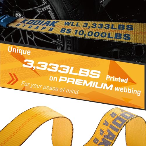 Adjustable Vehicle Tire Tie Down Straps Kit– 4pk Heavy Duty Tire Straps with Snap Hooks 10,000 lbs. Working Load 3333 lbs. Lasso 4 x Tow Strap Kit for Car, Truck, ATV Towing Accessories