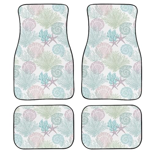 Nautical Coastal Car Floor Mats 4Pcs Underwater Starfish Seashell Mollusk Coral Marine Pattern Floor Mats for Cars Custom Front Rear Vehicle Rugs Universal Auto Accessories for Trucks Sedans - color: Pink Blue