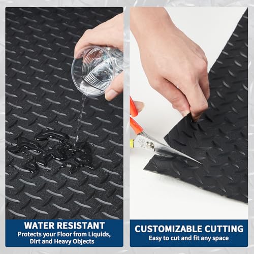 7.8 x 20 FT Garage Floor Mat, 2.8mm Thickened Flooring Roll Diamond Plate PVC Rubber Trailer Mat, Non-Slip Floor Protector Mat for Garage, Warehouse, Gyms, Trailer, SUV