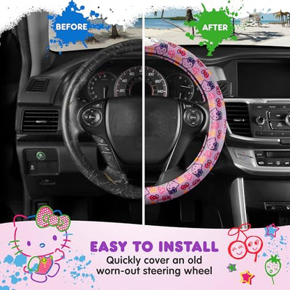 Hello Kitty Steering Wheel Cover, Official Sanrio Car Steering Wheel Cover with Universal Size 14.5-15.5, Cute Steering Wheel Cover for Women, Hello Kitty Car Accessories (Lavender Print) - style: Hello Kitty Lavender Doodle
