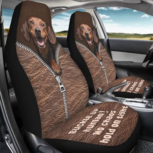 2 Pieces Car Front Seat Covers Dachshund Dog Print Auto Seat Protector for Cars Front Seats High Back Seats Cover for SUV, Universal Fits - color: Brown - Dachshund Dog