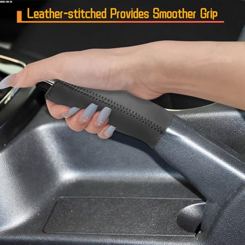 Genuine Leather Handbrake Protector Cover Compatible with Hyundai Rohens-Coupe 2009-2012 Anti-Slip Hand Brake Parking Lever Sleeve Black