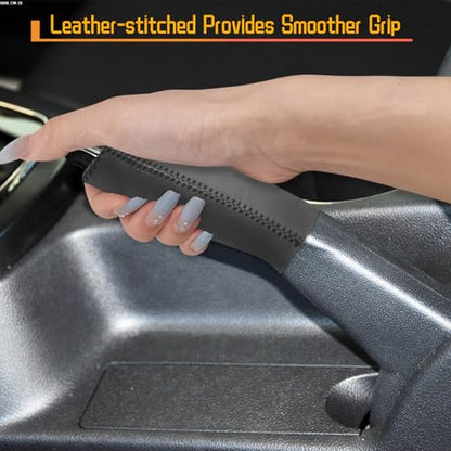 Genuine Leather Handbrake Protector Cover Compatible with Hyundai Rohens-Coupe 2009-2012 Anti-Slip Hand Brake Parking Lever Sleeve Black