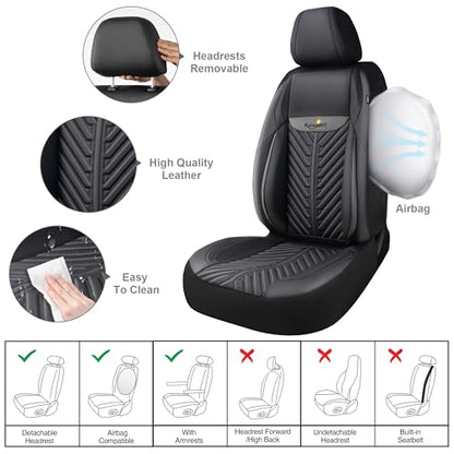 PU Leather Car Seat Covers Full Set – Waterproof seat Cover for Cars，3D Foam Support Automotive seat Covers ，Airbag Compatible, Universal Fit for Cars SUVs Trucks Sedans（Black/Grey）