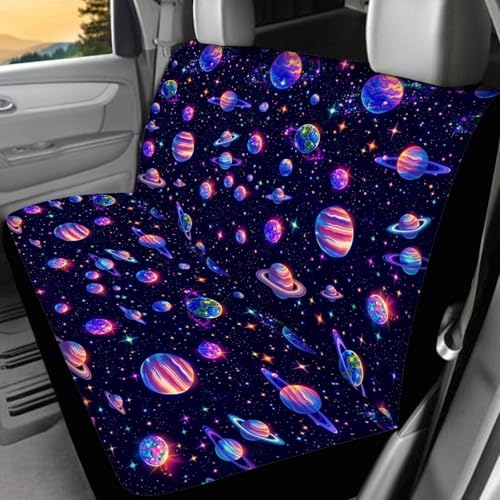 FUSURIRE Purple Planet Print Car Seat Covers 4 Pcs Full Set, Vehicles Front & Rear Seat Protector Universal Fit for Sedan SUV Trucks - color: Purple Planet Print