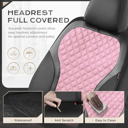 Coverado Car Seat Covers Full Set, Pink Car Seat Covers, Luxury Leather Car Seat Cover with Carbon Fiber Textured Design, Spill-Proof Seat Cushions, Automotive Seat Cover Universal Fit Most Cars - color: BlackPink, size: Full set