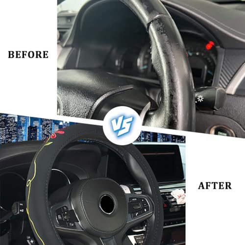 HZEL Twin Flowers Car Steering Wheel Covers, Beautiful Embroidery Non-Slip Vehicle Steering Wheel Protector with Inner Ring, Automotive Interior Protective Accessories, Universal Fit - size: Twin Flowers