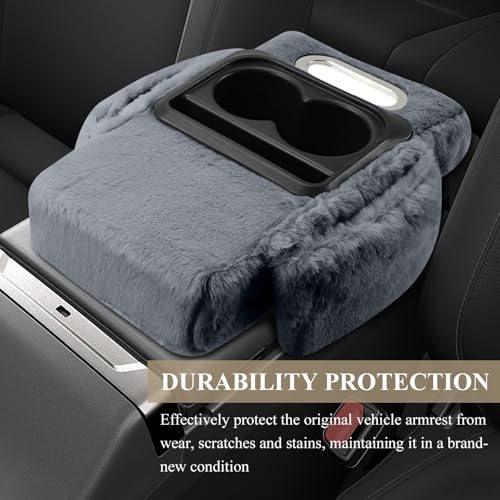 wuyaoyao Car Center Console Armrest Pillow, 13.78"×7.87"×2.76" Soft Plush Arm Rest Cover for Cars, 5-in-1 Warm Fluffy Auto Armrest Cushion Pad w/Pocket, Tissue Box, Cup Holder (Gray) - color: Gray