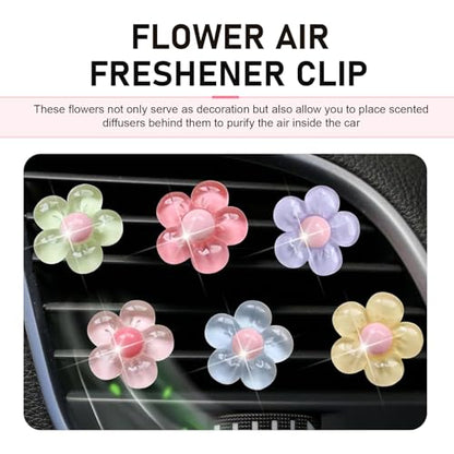 WZP 6PCS Car Vent Clips, Cute Flower Air Vent Clips, Universal Car Air Conditioner Outlet Decorations Interior Accessories for Women Girls