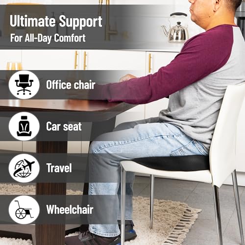 Mind Reader Memory Foam Seat Cushion with Air-Cloud Technology, Sciatica, Coccyx & Hip Pain Relief, Office, Memory Foam, Black - color: Black