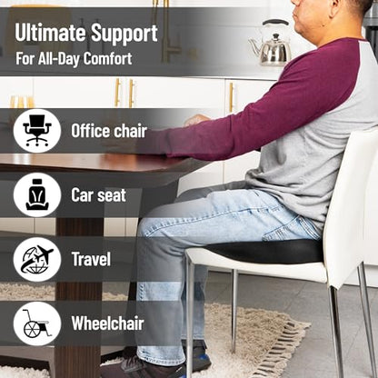 Mind Reader Memory Foam Seat Cushion with Air-Cloud Technology, Sciatica, Coccyx & Hip Pain Relief, Office, Memory Foam, Black - color: Black