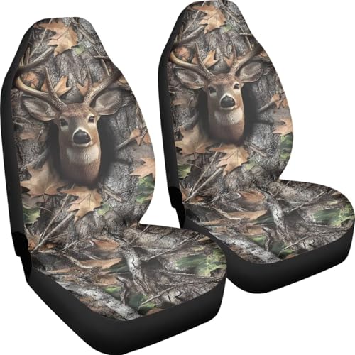 Camo Hunting 2 Piece Car Seat Covers for Men Women Front Seats Only Auto Interior Decor Deer Print Bucket Seat Covers Car Accessories - color: Camo Hunting Deer