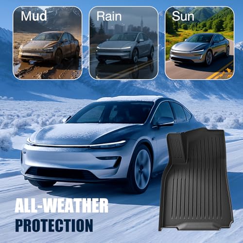All Weather Floor Mats Custom Fit Tesla Model Y 2025-2026 5-Seater (Not for Standard),TPE Waterproof Odorless Car Floor Mats Set with Rear Seat Back Protector Interior Accessories(7 PCS)