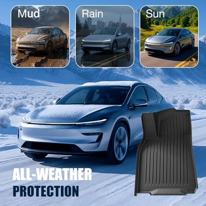 All Weather Floor Mats Custom Fit Tesla Model Y 2025-2026 5-Seater (Not for Standard),TPE Waterproof Odorless Car Floor Mats Set with Rear Seat Back Protector Interior Accessories(7 PCS)