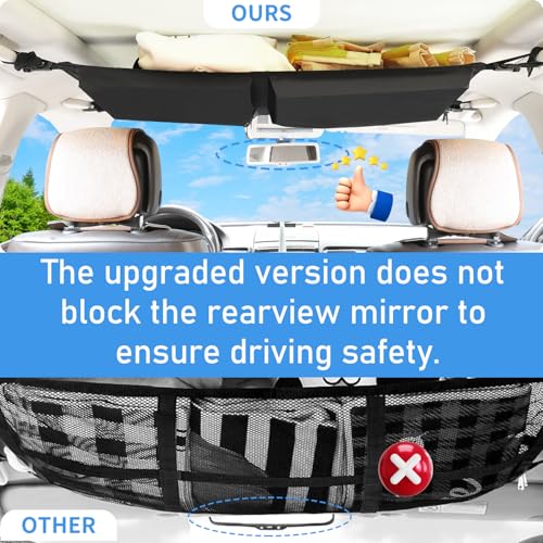 Car Ceiling Cargo Net,Double-Layer Mesh Car Roof Storage Organizer,Strengthen Load-Bearing Mesh Net Storage Pocket,Camping Road Trip Essentials Truck SUV Organizer Accessories